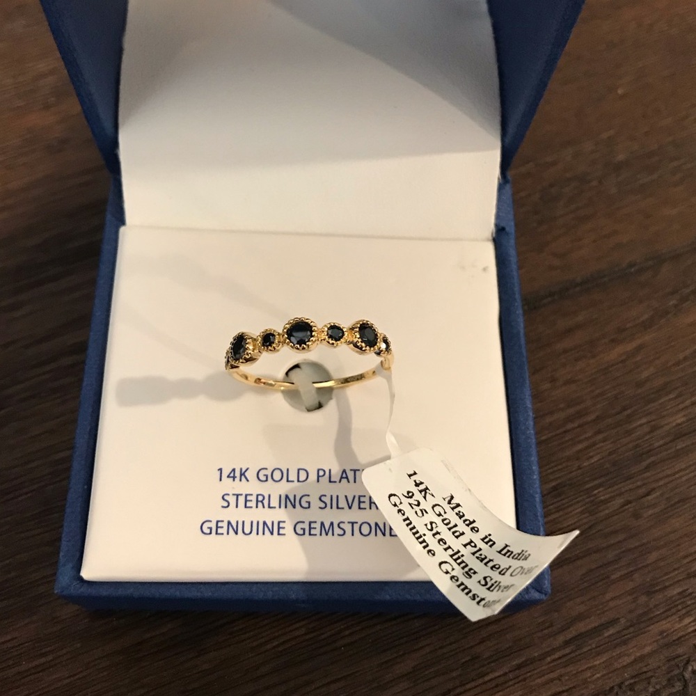 NWT 14K gold plated with black gemstone ring
